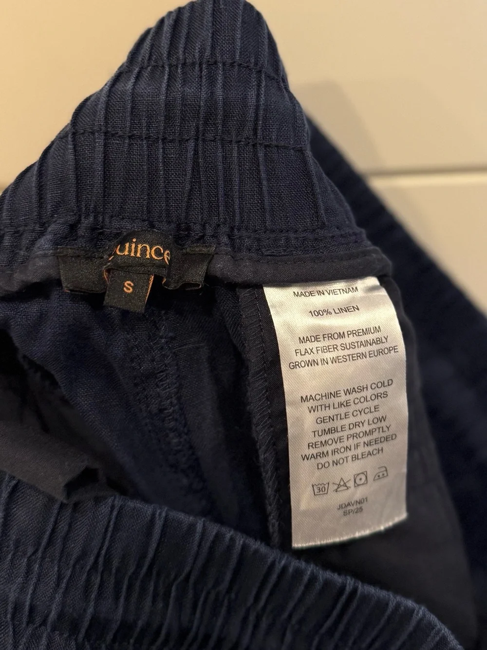 Quince Navy Blue 100% European Linen Wide Leg Drawstring Pants Womens Small